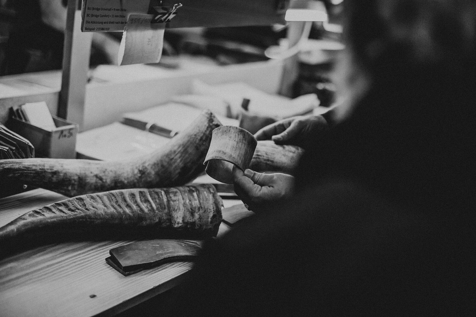 Raw horn in the hands of a Hoffmann craftsman